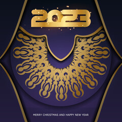 Wall Mural - Golden pattern on Blue. 2023 Happy New Year festive postcard.