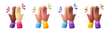 High Five 3d Render Multiracial Hands Gesture. Team Work, International Partnership, Friends Meeting, Friendship, Support And Cooperation. Palms Clapping Isolated Illustration In Cartoon Plastic Style