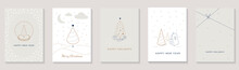 Merry Christmas And Happy New Year 2023 Brochure Covers Set. Xmas Minimal Elegant Banner Design With Festive Trees With Gifts And White Snow. Vector Illustration For Flyer, Poster Or Greeting Card.
