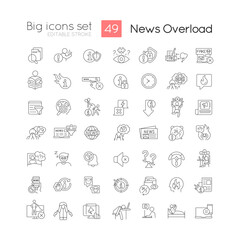 Wall Mural - news overload linear big icons set. information consumption. media diet. content hygiene. mental hea