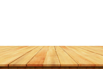 old wooden table isolated on transparent background For product placement empty dark wood shelves