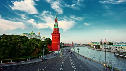 Wall Mural - 4K footage of Kremlin in Moscow with vibrant colors. Beautiful summer evening.  