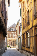 France, Grand Est, Troyes, Alley Between Historic Half-timbered Townhouses
