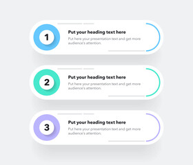 Diagram with three steps with numbers and a place for your text. Flat infographic design.