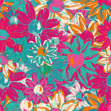 Seamless Repeat Print Pattern Background With Colorful Flowers