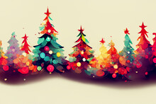 Christmas Tree, Snowflakes, Winter, Decorations, Christmas Theme Digital Card Illustration