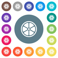 Poster - Lemon slice solid flat white icons on round color backgrounds