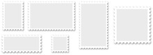 Postage Stamp Set. Realistic Post Stamps Set With Realistick Shadow. Blank Postage Stamps On Transparent Background. PNG Image