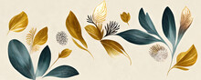Autumn Elements For Background, Watercolor Effect, Illustration, Digital