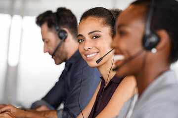 Wall Mural - Customer service woman smiling at call center