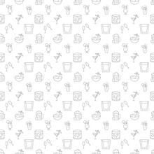 Vector Seamless Pattern Of Various Beverages And Cocktails Is Made Of Line Icons. Perfect For Web Sites, Wraps, Wallpapers, Postcards