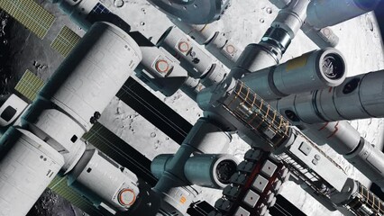 Wall Mural - the space station is approaching the moon at high speed . the concept of exploring new planets and s
