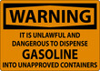 © Seetwo - Warning Sign It Is Unlawful And Dangerous To Dispense Gasoline Into Unapproved Containers