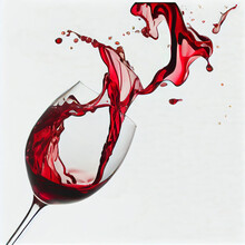 Red Wine Is Splashing Out Of A Wine Glass. 3d Illustration.