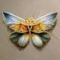 Fototapete - A digital butterfly in a futuristic polygonal style on a blue background is isolated on a gray background. 3d illustration