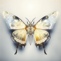 Poster - A digital butterfly in a futuristic polygonal style on a blue background is isolated on a gray background. 3d illustration