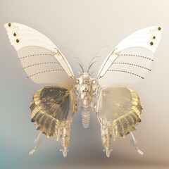 Fototapete - A digital butterfly in a futuristic polygonal style on a blue background is isolated on a gray background. 3d illustration