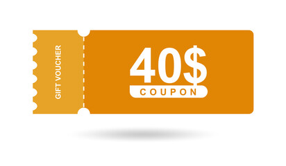 Gift voucher 40$. Coupon 40$ sale for website, internet ads, social media. Discount gift voucher, beautiful design. Big sale and super sale vector illustration
