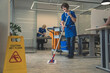 Cleaners clean an office space