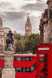 Fototapeta Londyn - View from the Trafagar square to Big Ben with double decker bus and booth in London, England, UK