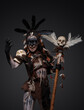 © Fxquadro - Shot of screaming dark sorcerer dressed in aboriginal attire against grey background.