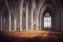 Old Cathedral Hall Interior With Windows As Religion And History Concept Background Digital Illustration