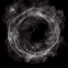 Wall Mural - Smoke rings. Abstract realistic vape round symbol. Steam frame after cigarette, pipe or hookah smoking. Puffing, realistic fog flowing in round border