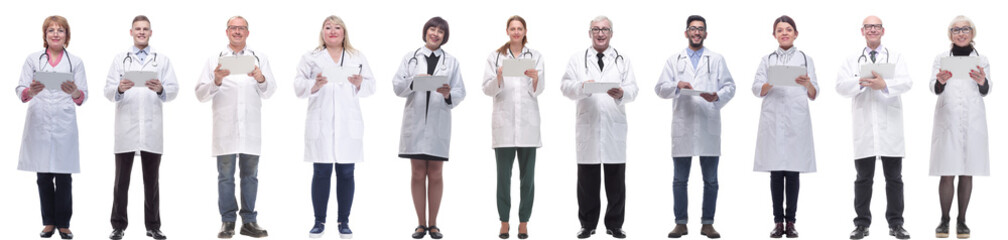 group of doctors with clipboard isolated on white