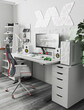 A general view of the comfortable workplace of a professional gamer and cybersprotsman. The interior is in white colors. 3D render.