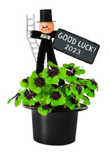 Lucky Symbols Chimney Sweeper And Clover With Good Luck 2023 Isolated On White Background