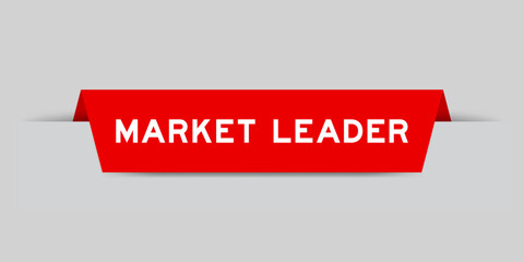 Sticker - Red color inserted label with word market leader on gray background