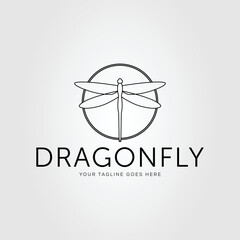 Wall Mural - dragonfly or flying insect on circle logo vector illustration design