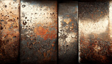 Rusty Metal. Grunge Background. Aged Texture. Brown Color Corroded Weathered Stained Distressed Old Iron Plate Surface Abstract Collage