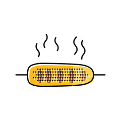 Sticker - roasted corn color icon vector illustration