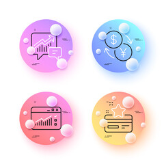Wall Mural - Loyalty card, Web traffic and Accounting minimal line icons. 3d spheres or balls buttons. Currency exchange icons. For web, application, printing. Vector