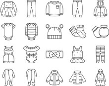 Baby Child Infant Fashion Cloth Icons Set Vector