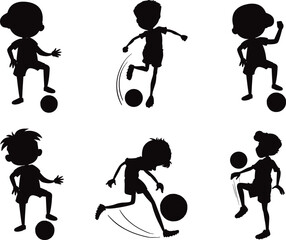 Wall Mural - Cartoon Football Players isolated vector Silhouette