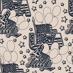 Poster - 4th July seamless pattern monochrome