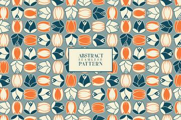 Wall Mural - Tulip and rose petals flower illustration grid abstract floral vector seamless repeat pattern