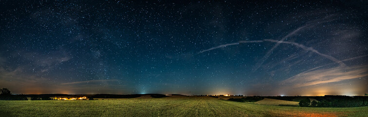 night city panorama with starry sky