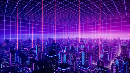 Wall Mural - Metaverse city and cyberpunk concept. 3d render