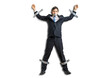 © vchalup - Businessman in suit is taped to the wall with adhesive tape. Isolated on transparent background.