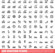 © ylivdesign - 100 aviation icons set. Outline illustration of 100 aviation icons vector set isolated on white background