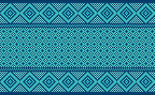 Pixel Ethnic Pattern, Vector Embroidery Pixcel Background, Geometric Seamless Ethnic Style, Blue Green Pattern Morocco Illustration, Design For Textile, Fabric, Clothing, Kaftan, Pillows
