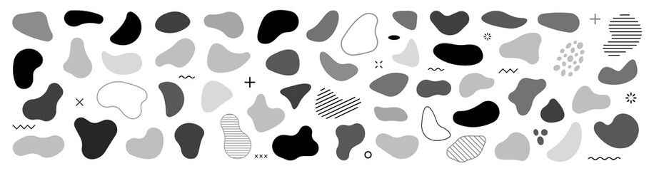 Abstract blotch shape. Liquid shape elements. Random blotches and abstract liquid shapes. Organic blobs, liquid elements. Futuristic shape ink blots. Vector illustration.