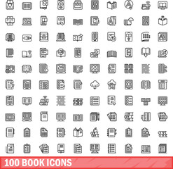 Canvas Print - 100 book icons set. Outline illustration of 100 book icons vector set isolated on white background
