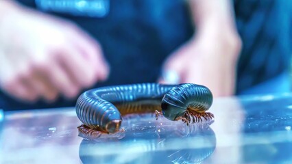 Wall Mural - Closeup of Giant millipede in hand