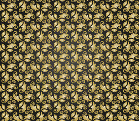 Wall Mural - Floral vector golden ornament. Seamless abstract classic background with leafs. Pattern with repeating floral elements. Ornament for wallpaper and packaging