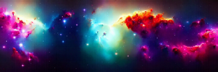 Wall Mural - cosmic panoramic background. outer space. vector colorful pixelated illustration.