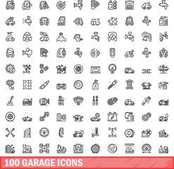 Sticker - 100 garage icons set. Outline illustration of 100 garage icons vector set isolated on white background
